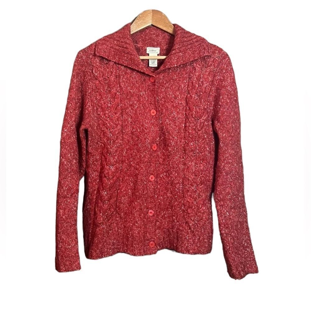 ‎L.L. Bean red wool blend button cardigan